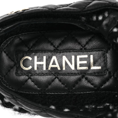 Chanel Cord Lambskin Quilted Logo Sandals 37 Black White 9 of 14