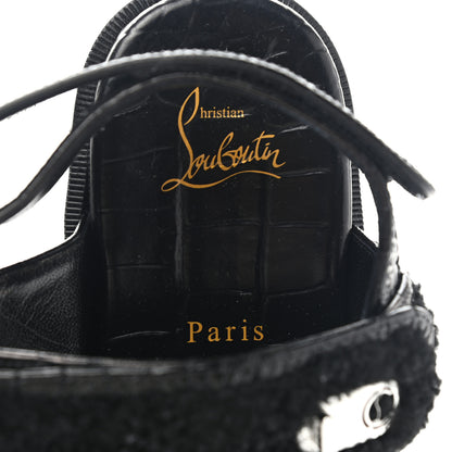 Christian Louboutin Calfskin Crocodile Embossed Lock Wool Flat Sandals 39 Black 7 of 8