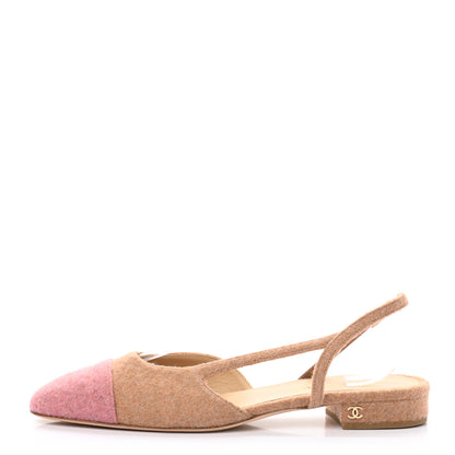 Chanel Wool Cap Toe CC Slingback Flat 40 Beige Pink 1 of 8