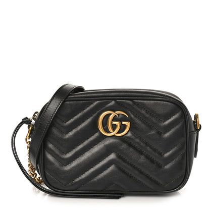 Gucci Calfskin Matelasse Mini GG Marmont Chain Shoulder Bag Black 1 of 10