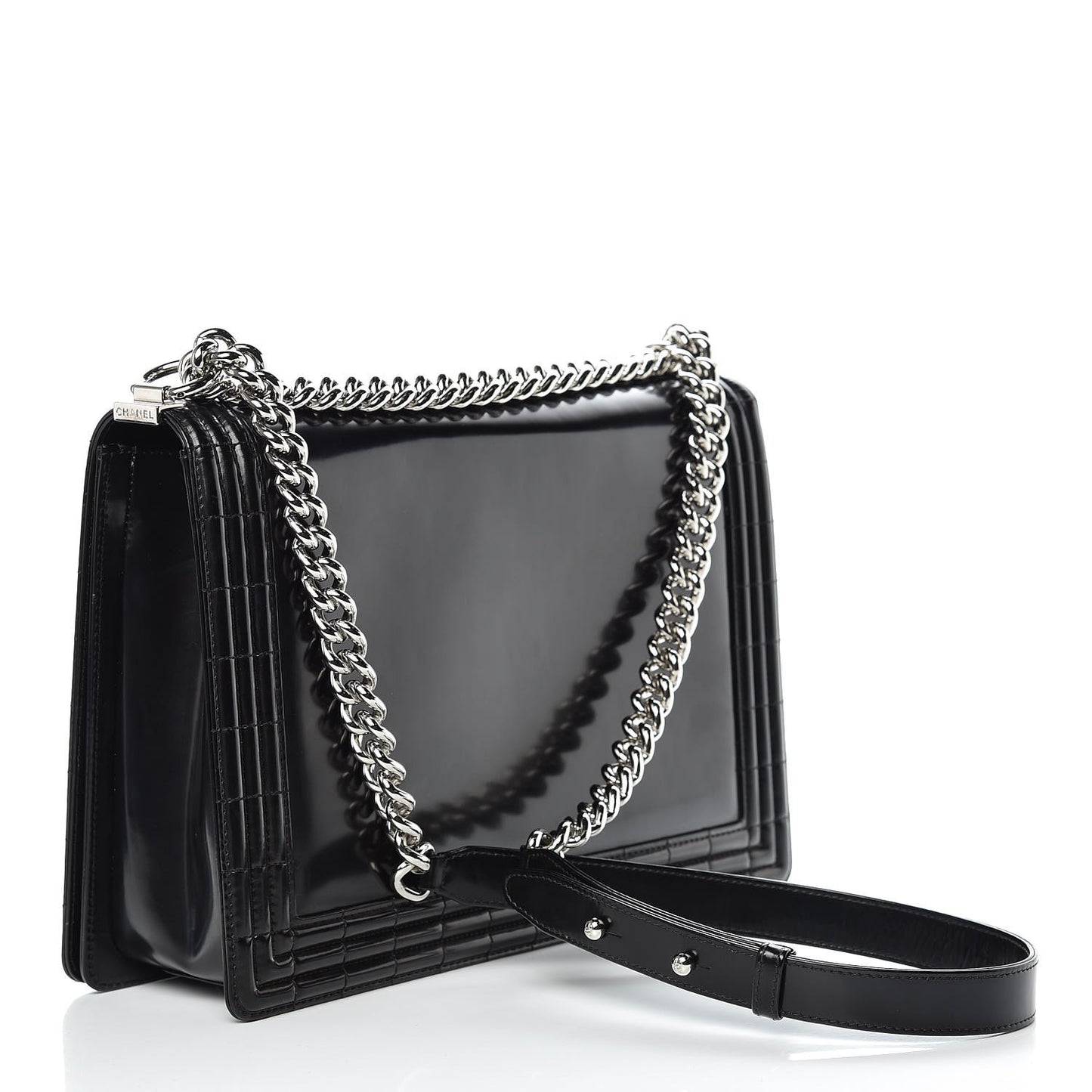 Glazed Calfskin Large Boy Flap Black