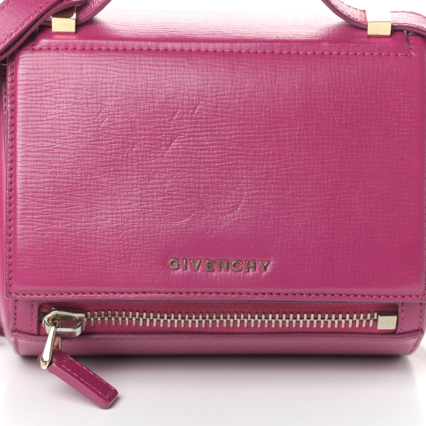 Textured Calfskin Mini Pandora Box Crossbody Bag Magenta