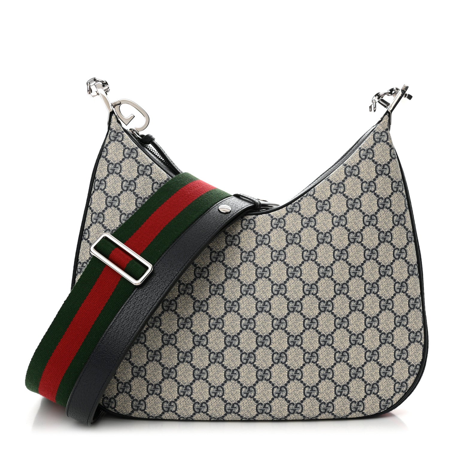 Gucci GG Supreme Monogram Textured Calfskin Web Large Attache Shoulder Bag Beige Blue 1 of 12