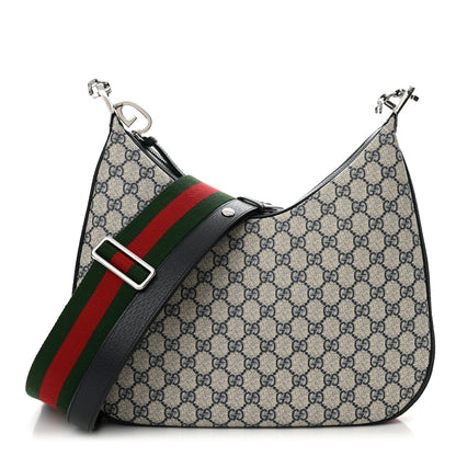 Gucci GG Supreme Monogram Textured Calfskin Web Large Attache Shoulder Bag Beige Blue 1 of 12