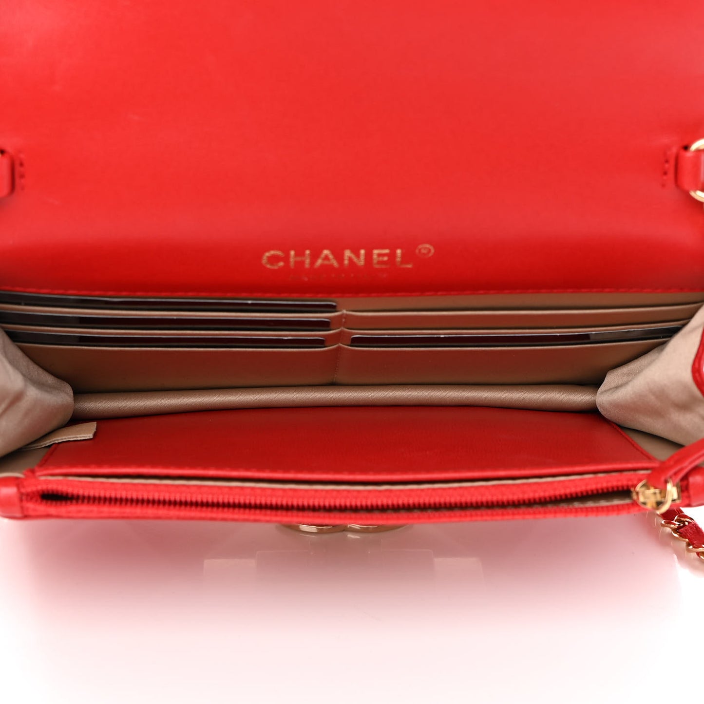 Lambskin Quilted Golden Class Wallet on Chain WOC Red