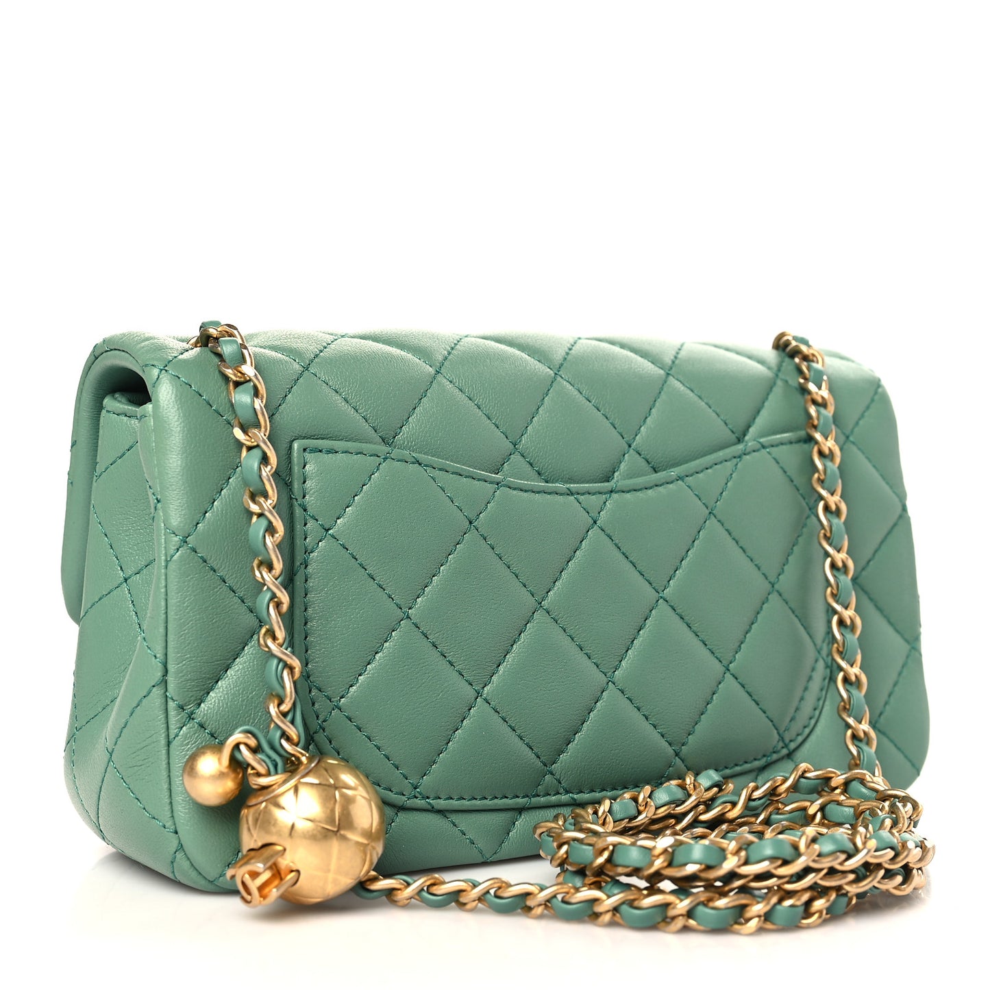 Lambskin Quilted Mini Rectangular Pearl Crush Flap Dark Green