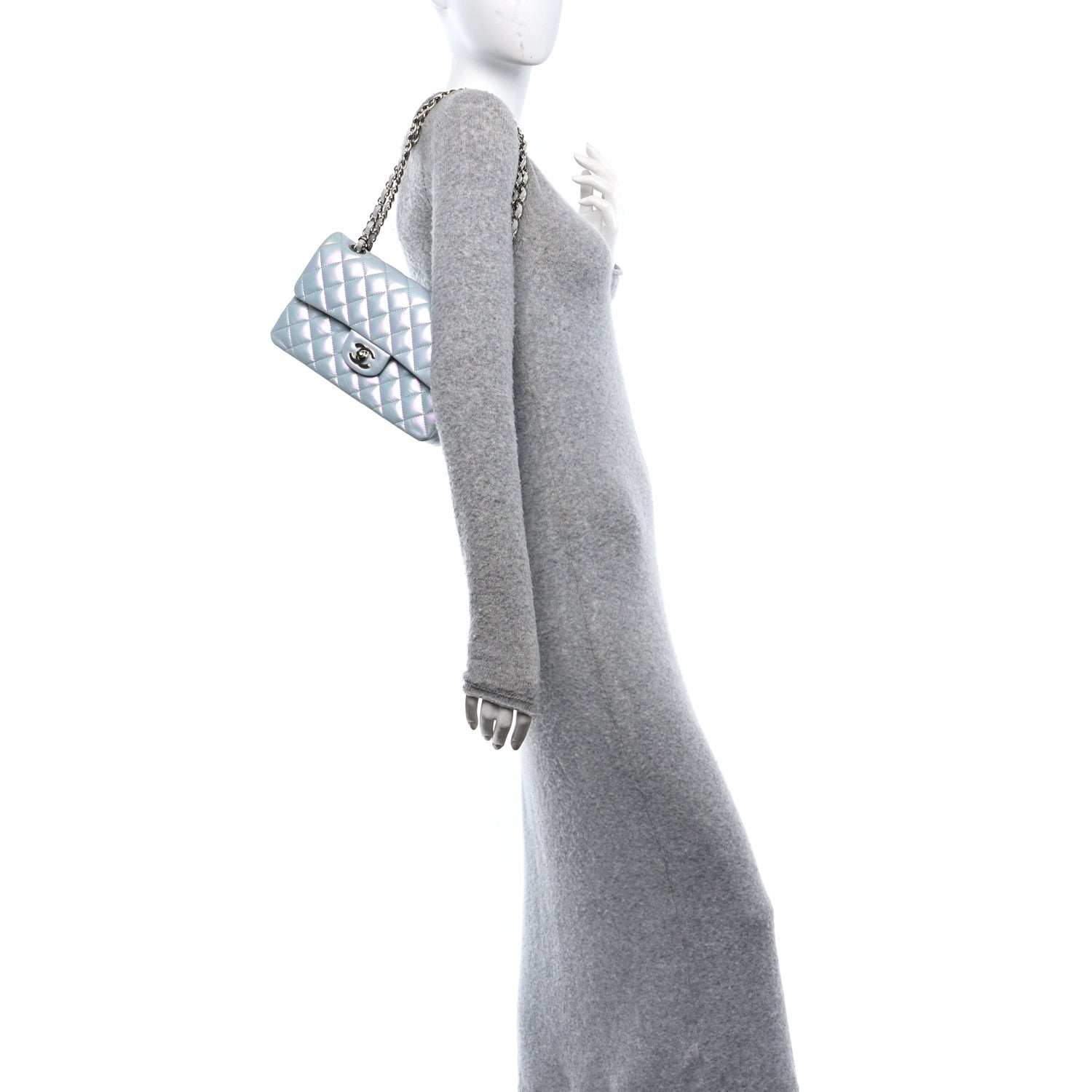 Chanel Iridescent Calfskin Quilted Small Double Flap Light Blue 2 of 11