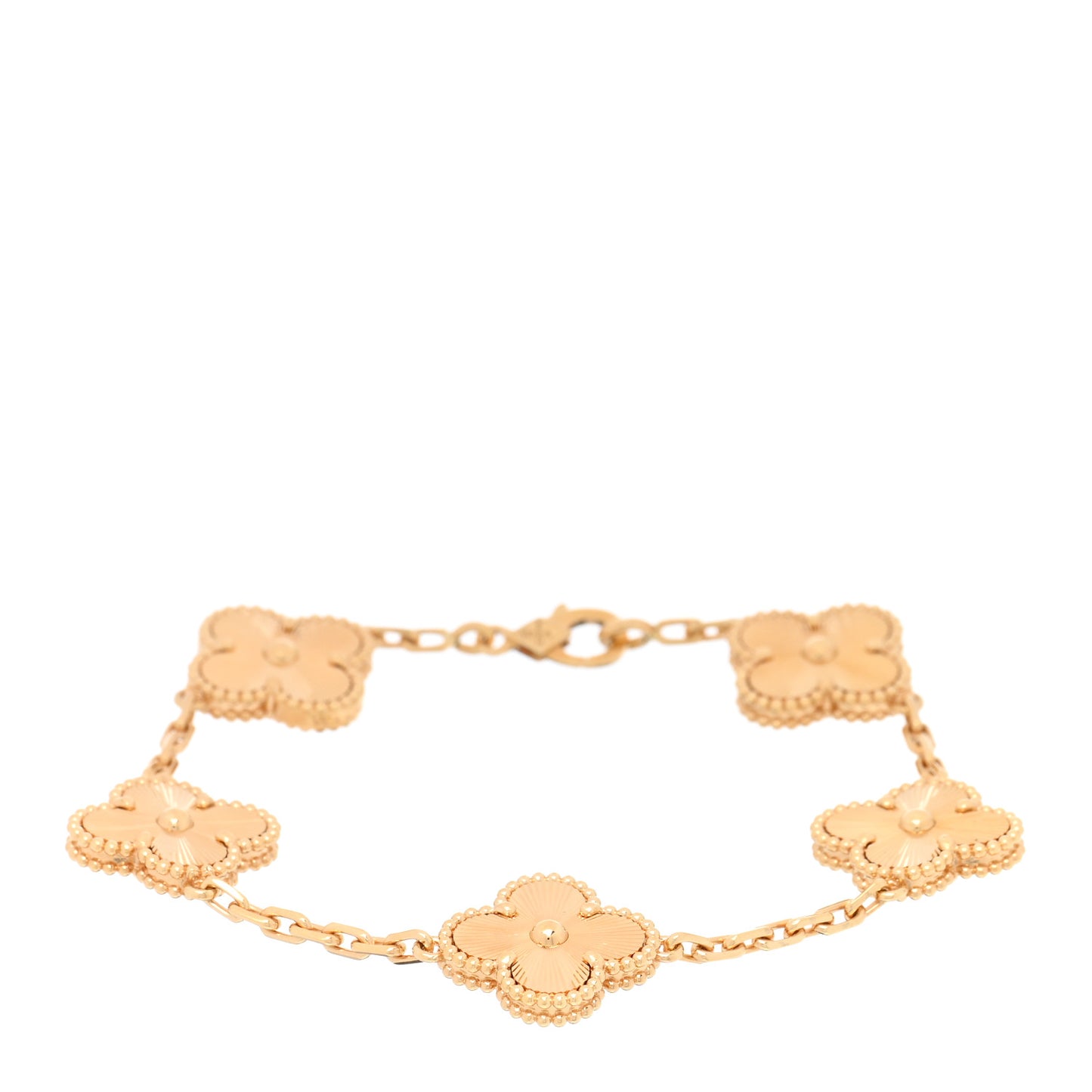 VAN CLEEF & ARPELS 18K Yellow Gold 5 Motifs Guilloche Vintage Alhambra Bracelet