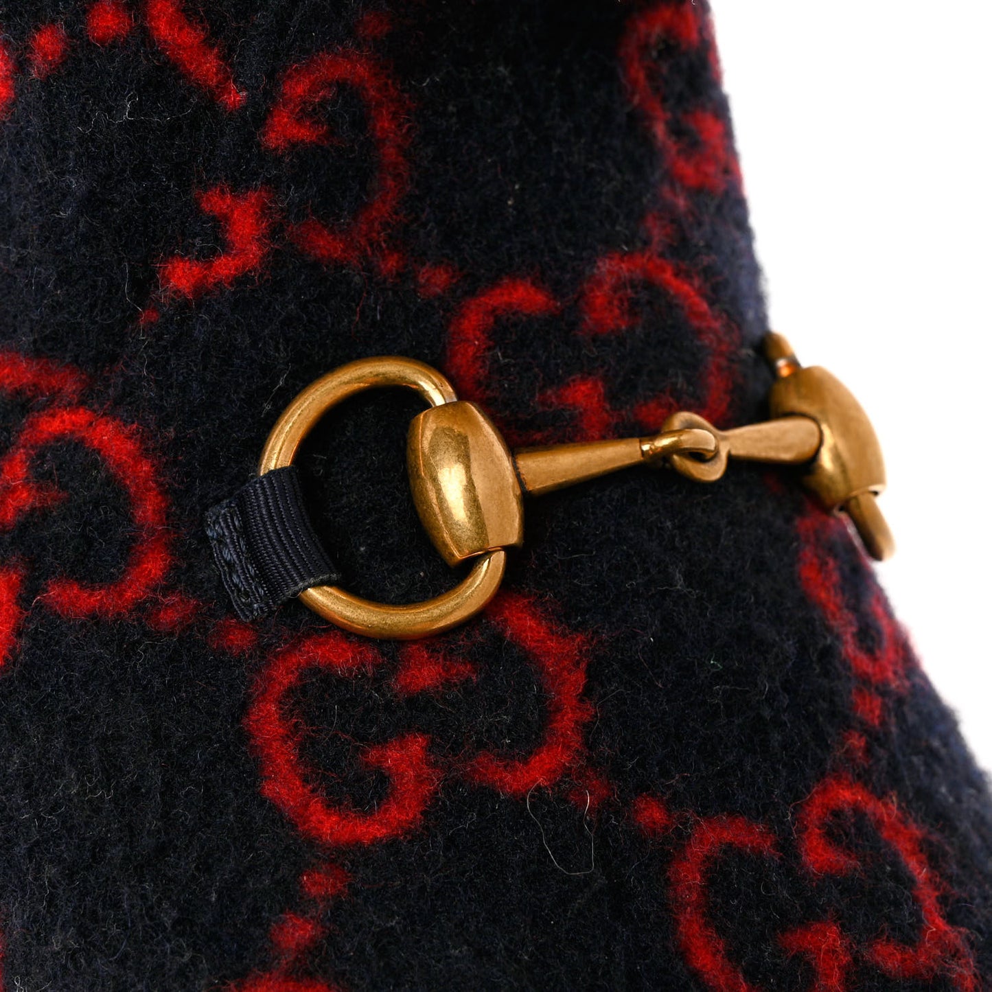 Covered Wool GG Monogram Mens Fria Horsebit Ankle Boots 8 Blue Red Butterscotch