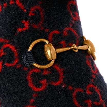 Gucci Covered Wool GG Monogram Mens Fria Horsebit Ankle Boots 8 Blue Red Butterscotch 8 of 9