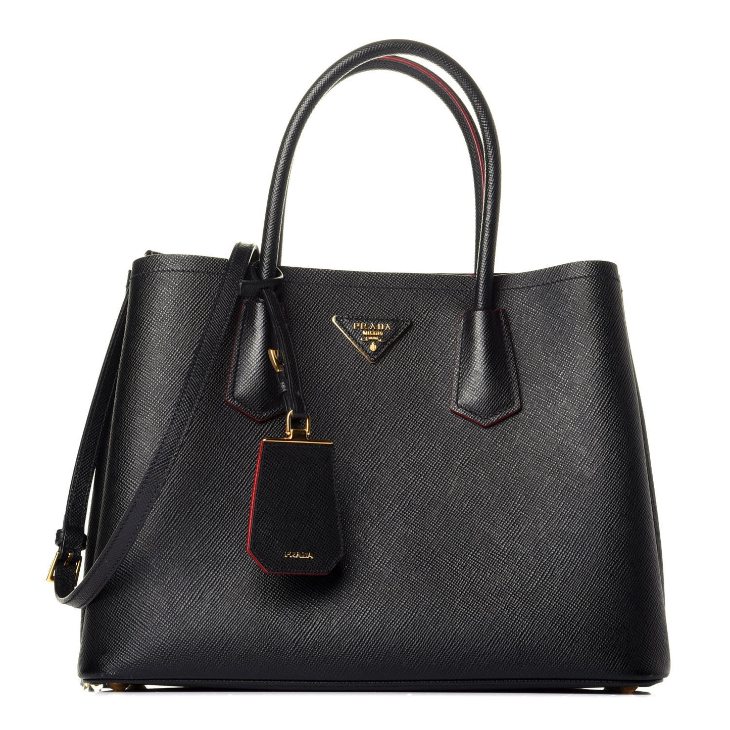 Saffiano Cuir Small Double Bag Black Fuoco