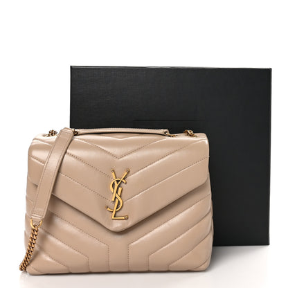 Saint Laurent Calfskin Y Quilted Monogram Small Loulou Chain Satchel Dark Beige 11 of 12