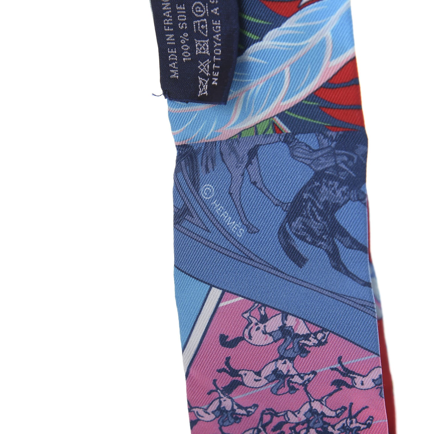 Hermes Silk Cheval Phoenix Twilly Bleu Rouge Rose 4 of 6