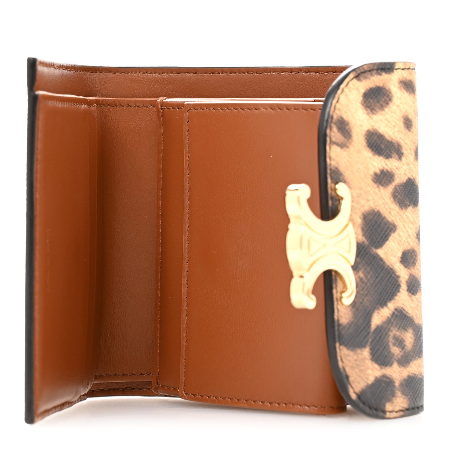 Canvas Leopard Small Triomphe Wallet Tan