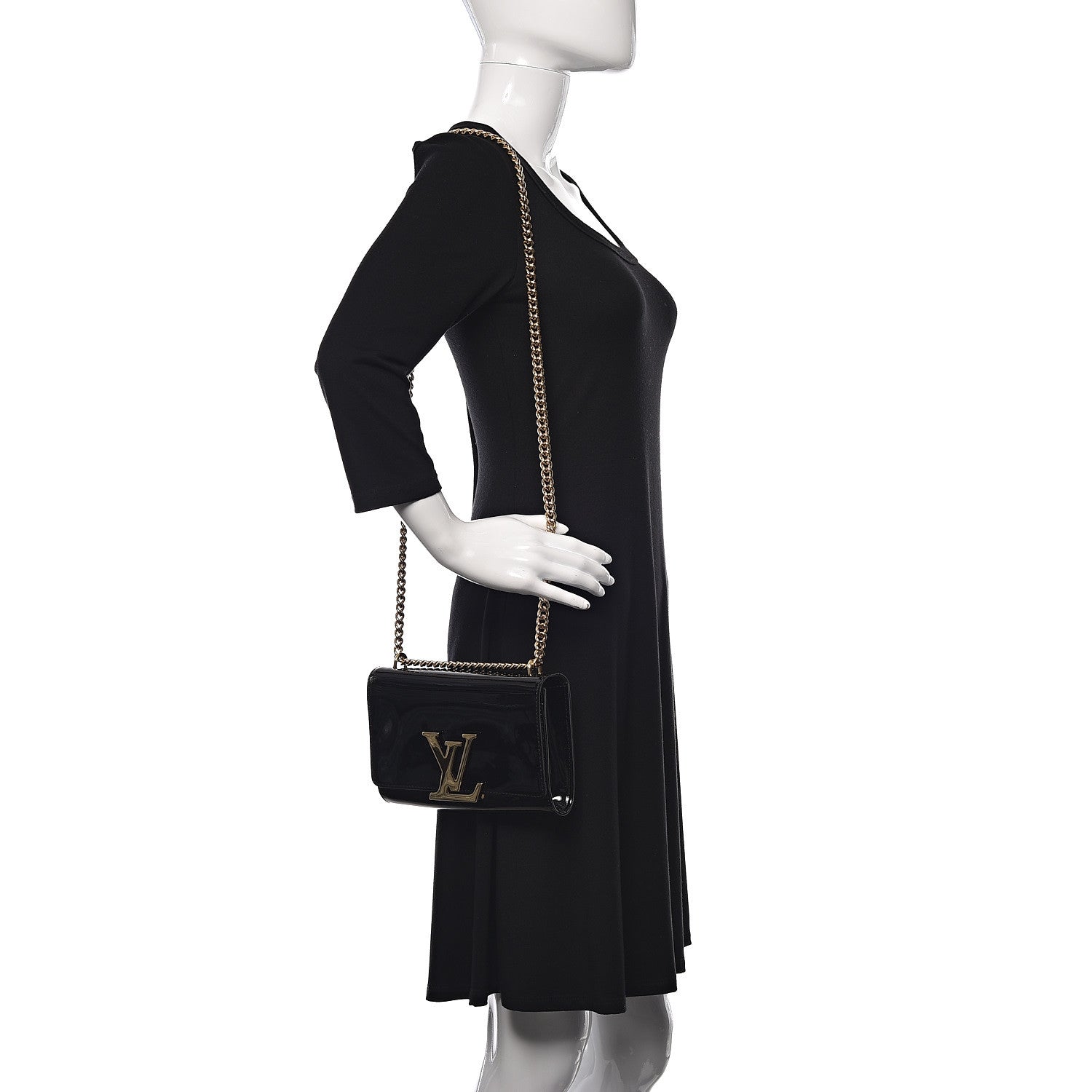 Louis Vuitton Patent Chain Louise MM Black 2 of 9