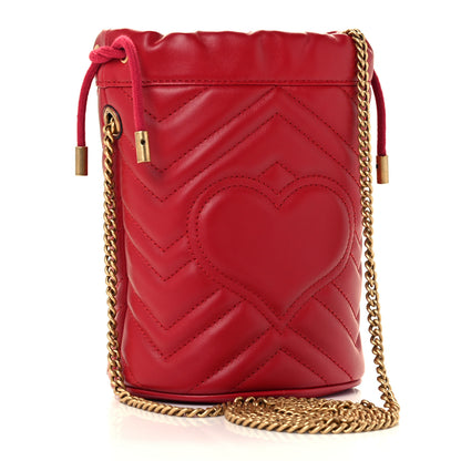 Gucci Calfskin Matelasse Mini GG Marmont 2.0 Bucket Bag Hibiscus Red 3 of 10