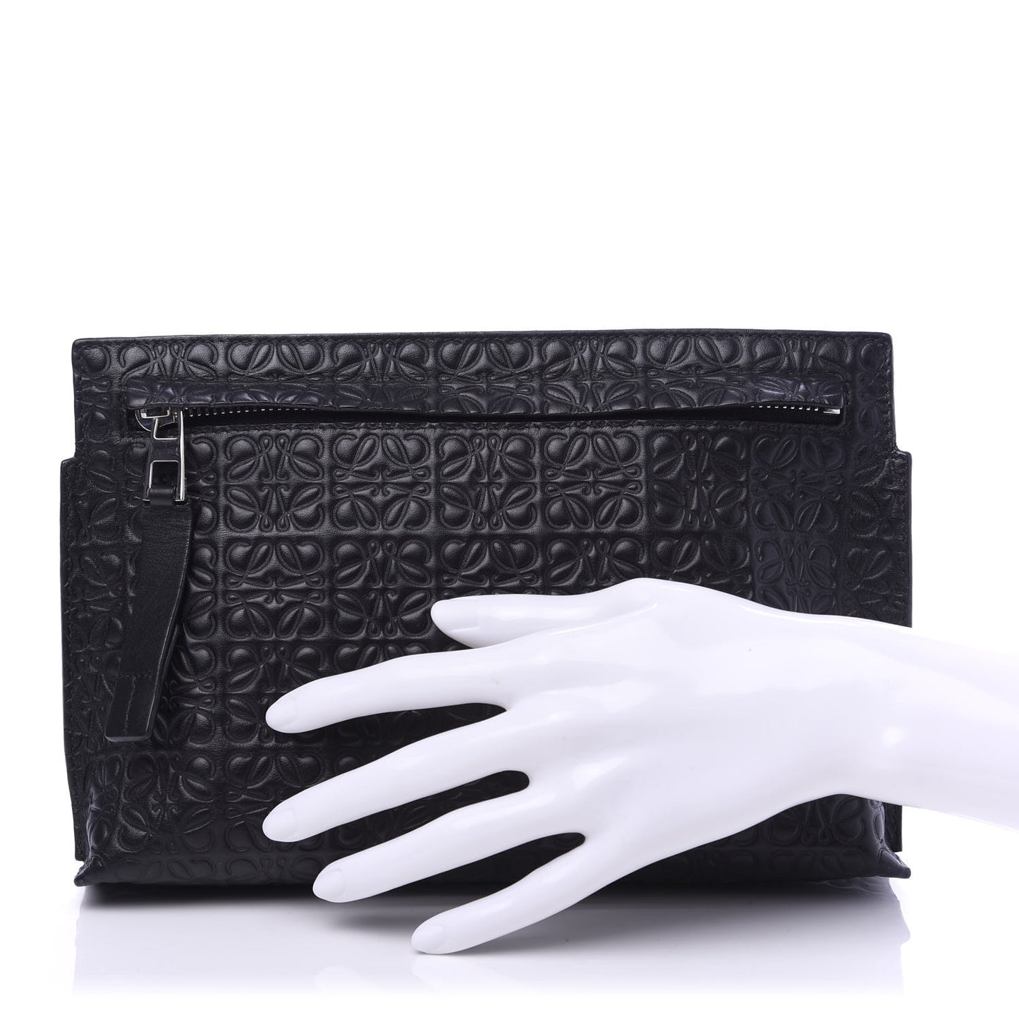 Calfskin Embossed Medium Repeat T Pouch Black