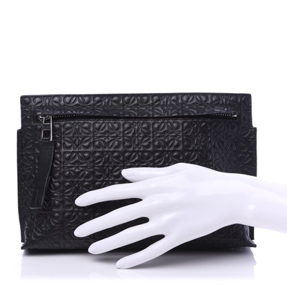 Loewe Calfskin Embossed Medium Repeat T Pouch Black 2 of 9