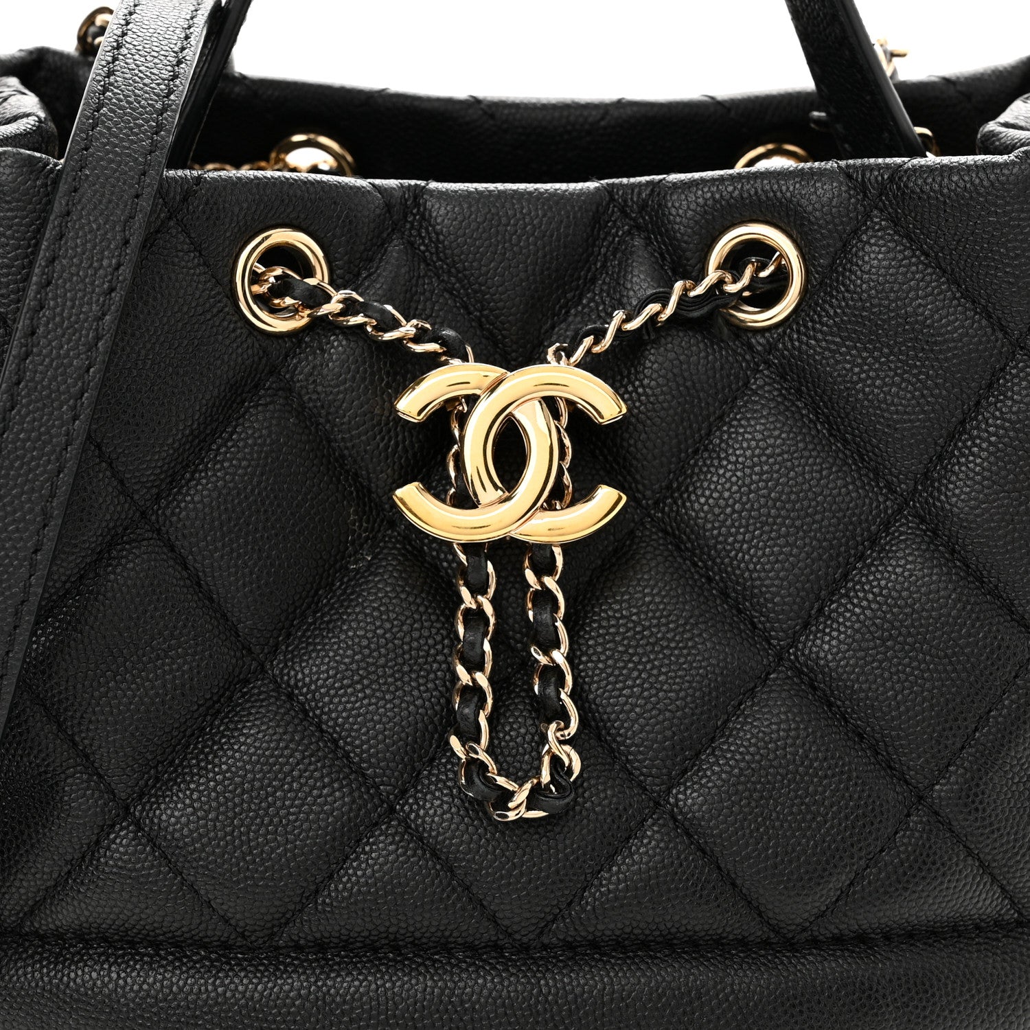 Chanel Caviar Quilted Rolled Up Bucket Drawstring Bag Black 7 of 10