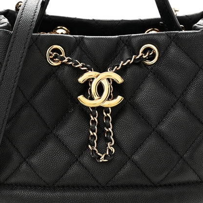 Chanel Caviar Quilted Rolled Up Bucket Drawstring Bag Black 7 of 10