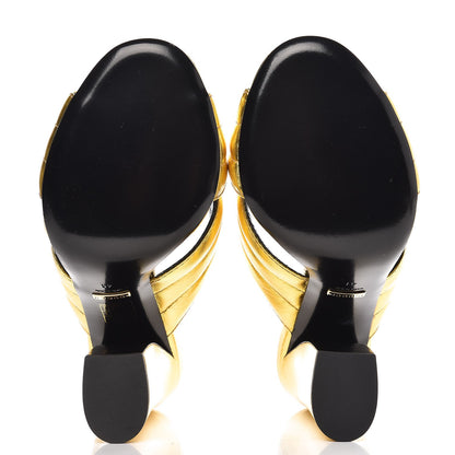 Gucci Metallic Nappa Webby Crossover High Heel Slide Sandals 41 Oro Vecchio 5 of 10