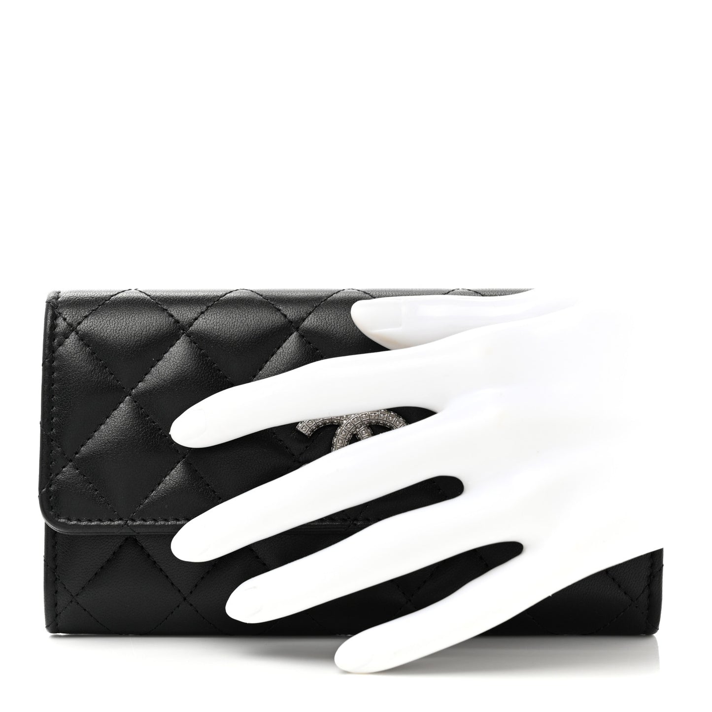 Lambskin Quilted Crystal CC Medium Flap Wallet Black