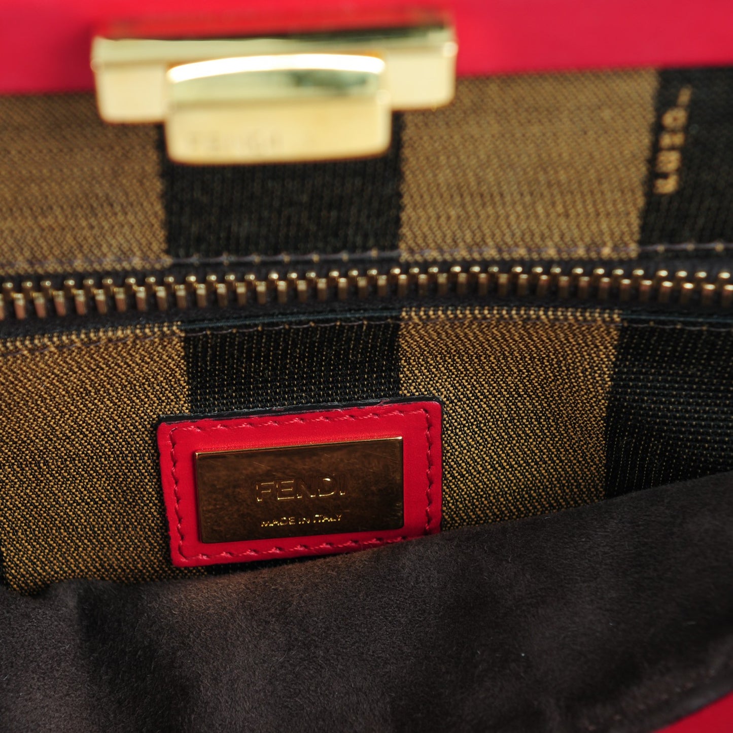 Vitello Morgan Fabric Jacquard Pequin Medium Peekaboo Iconic Satchel Mattone Tobacco Black