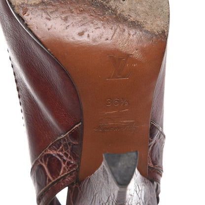 Louis Vuitton Calfskin Croc Embossed Slingback Heels 36.5 Brown 9 of 11