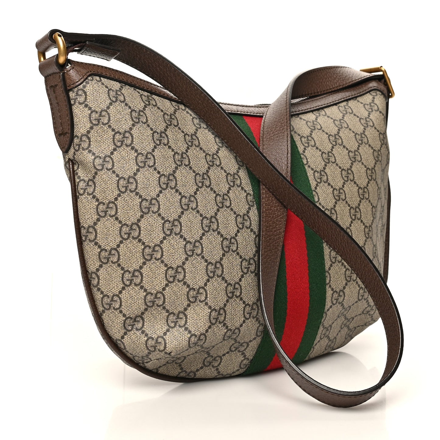 GG Supreme Monogram Web Small Ophidia Half Moon Hobo Brown