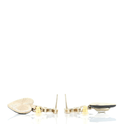 Chanel Resin Crystal CC Heart Drop Earrings Black Gold 3 of 5