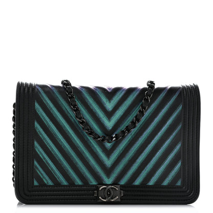 Chanel Calfskin Painted Chevron Embossed Boy Wallet On Chain WOC Black 1 of 16