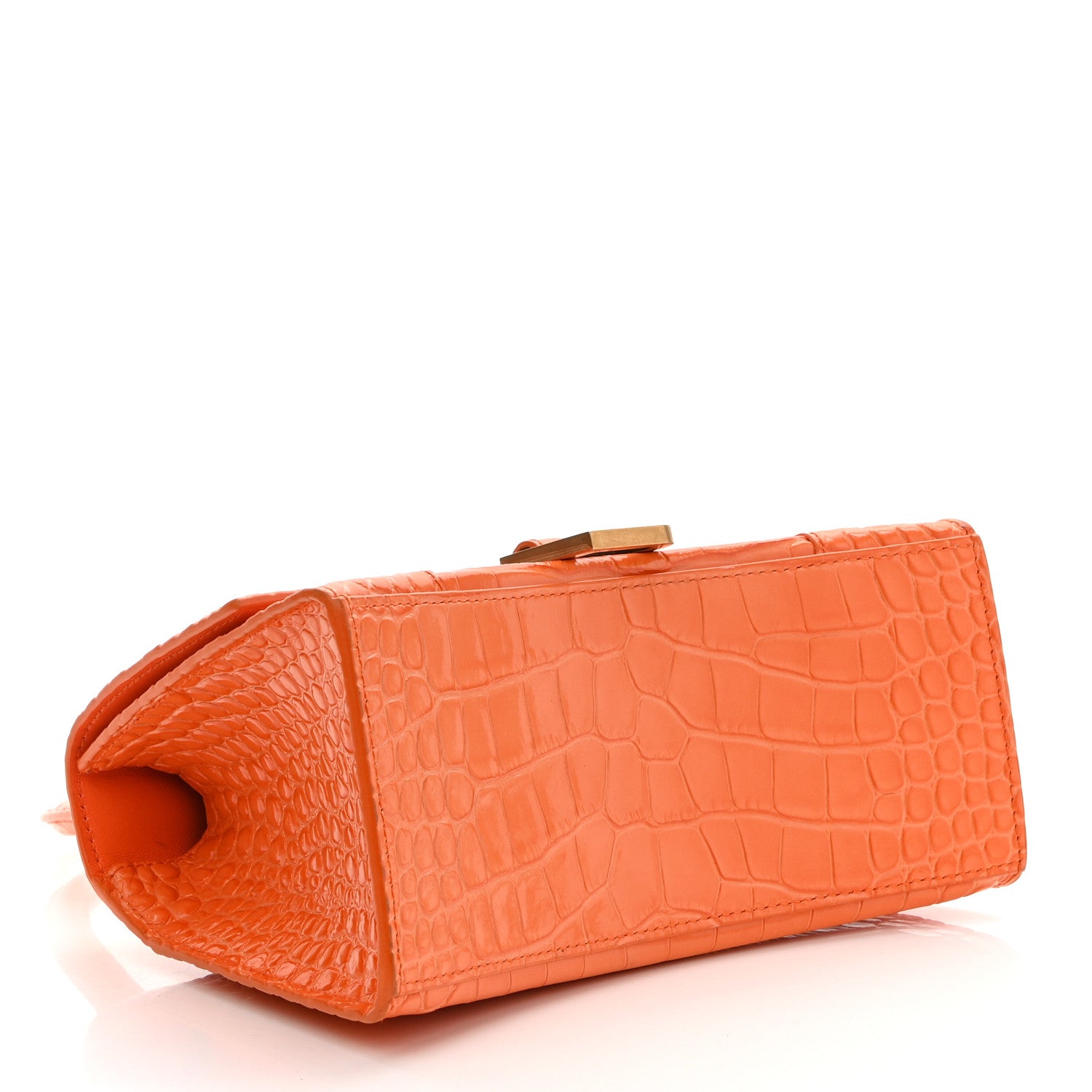 Balenciaga Shiny Calfskin Crocodile Embossed Small Hourglass Top Handle Bag Orange 4 of 12