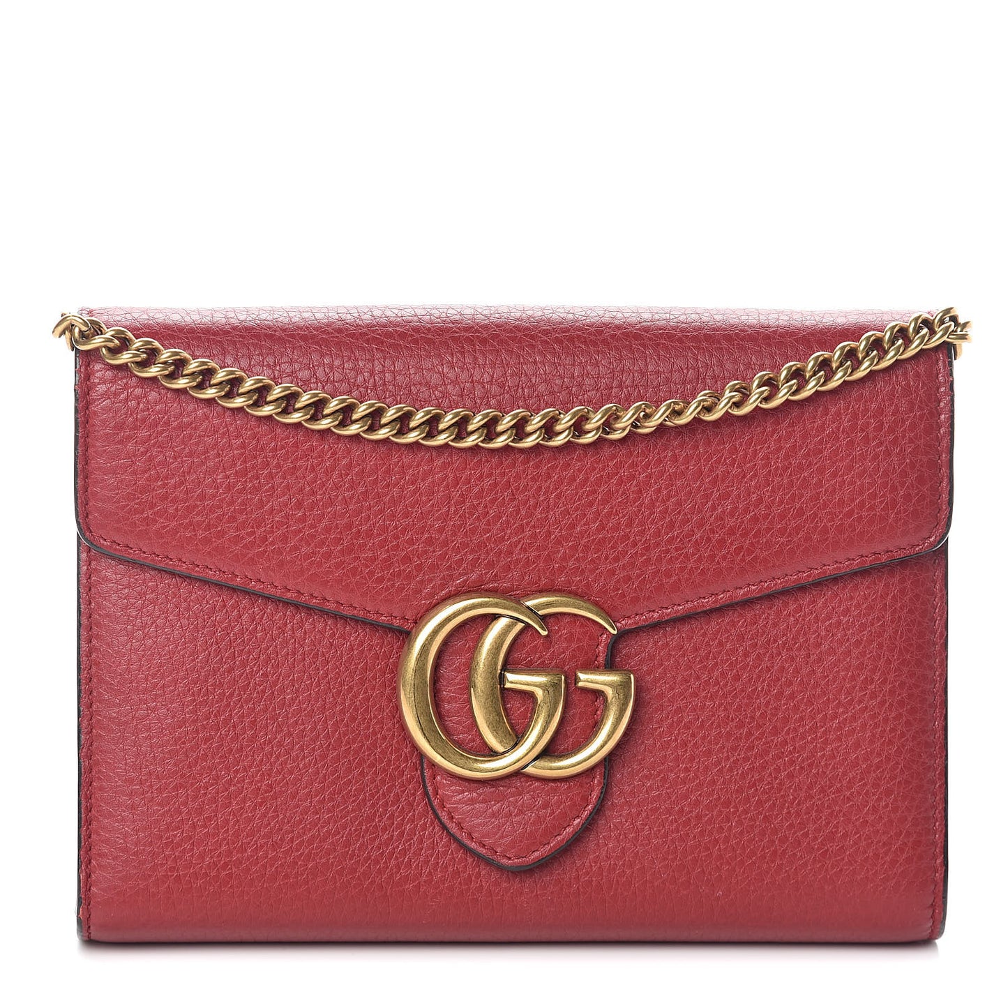Calfskin GG Marmont Chain Wallet Vulcanic Red