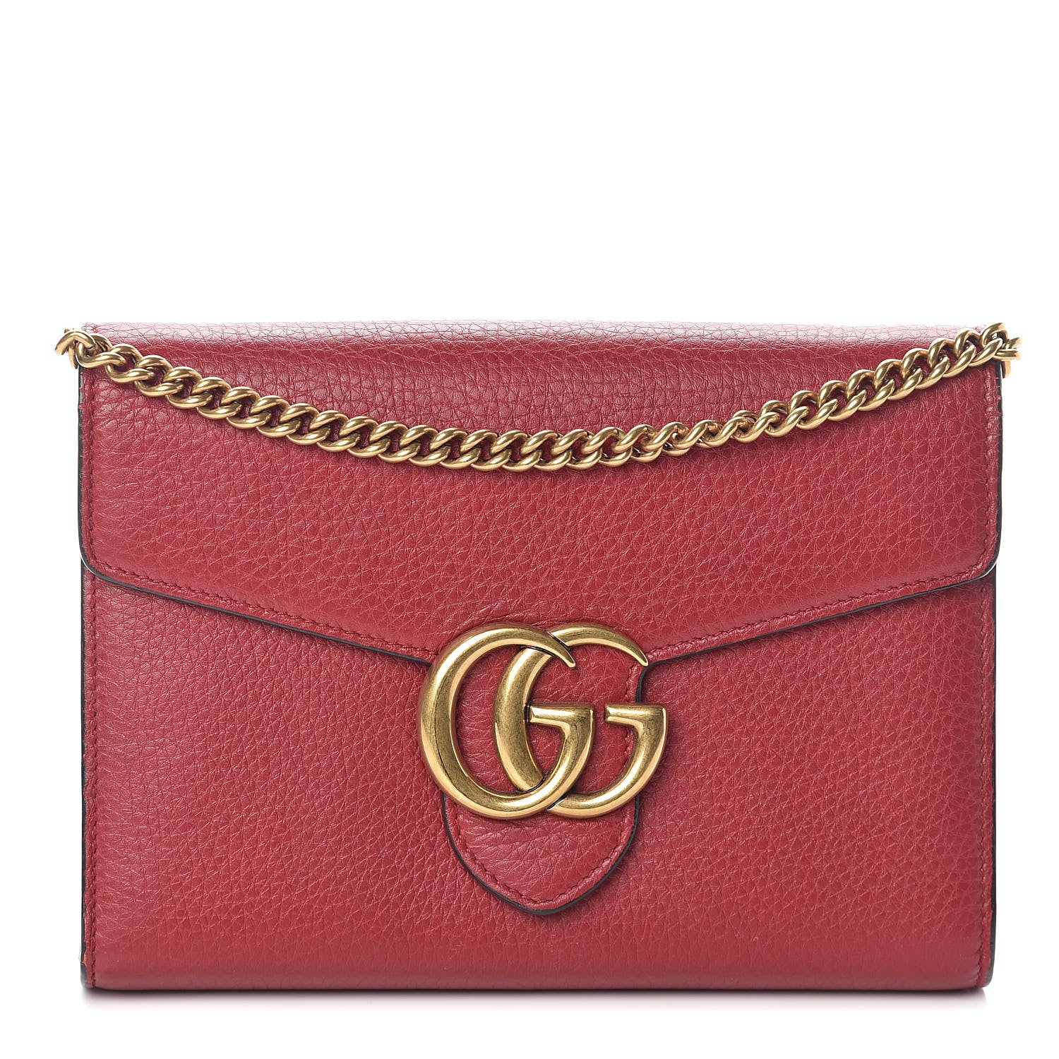 Gucci Calfskin GG Marmont Chain Wallet Vulcanic Red 1 of 10