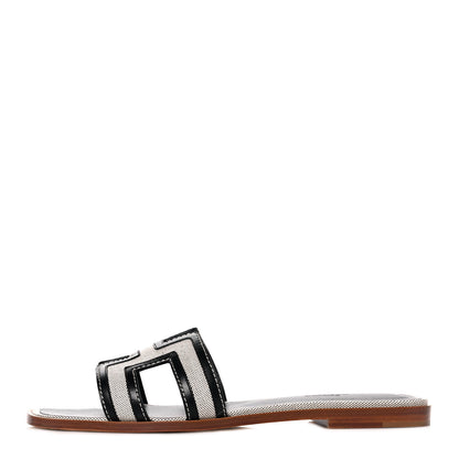 Hermes Calfskin Canvas Oran Sandals 40 Black 1 of 9