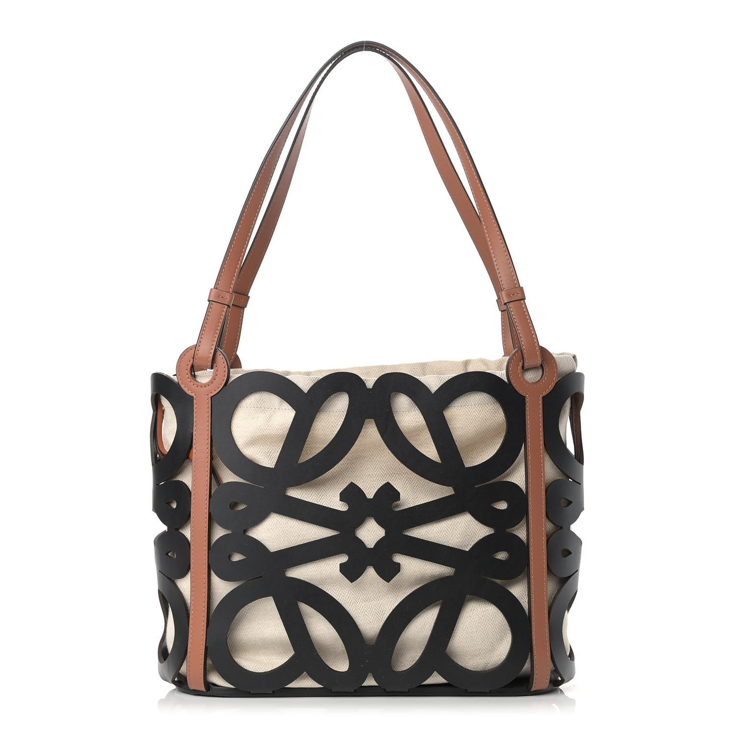 Smooth Calfskin Small Anagram Cutout Tote Black