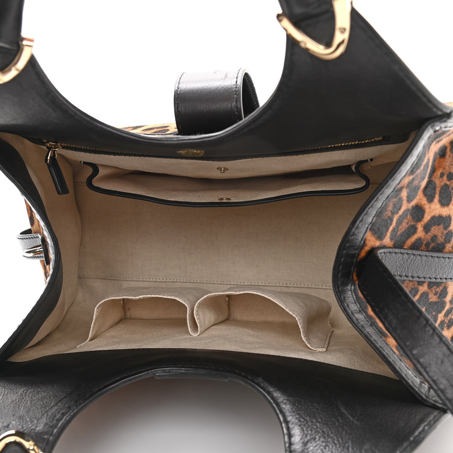 Calf Hair Jaguar Print Medium Stirrup Top Handle Bag Black