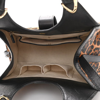 Gucci Calf Hair Jaguar Print Medium Stirrup Top Handle Bag Black 4 of 11