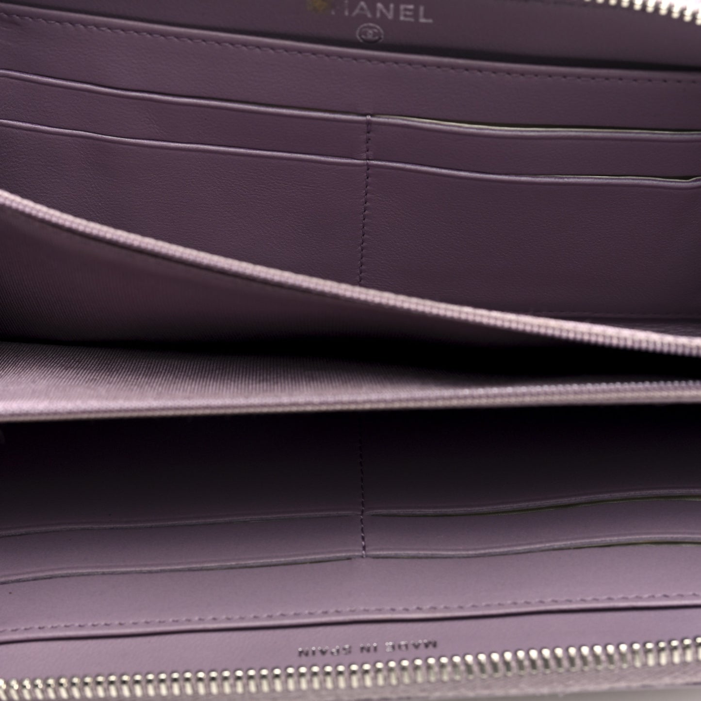 Lambskin Quilted Large Gusset Zip Around Wallet Light Purple