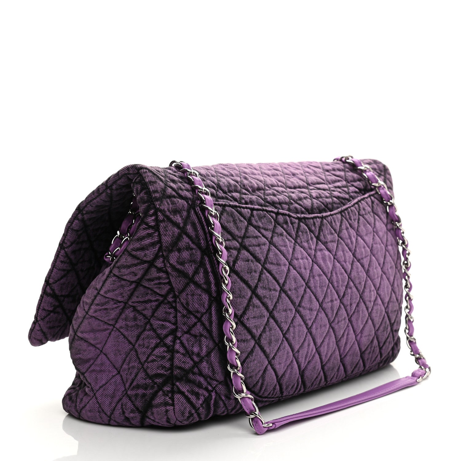 Chanel Denim Quilted Denimpression XXL Flap Purple Black 2 of 10