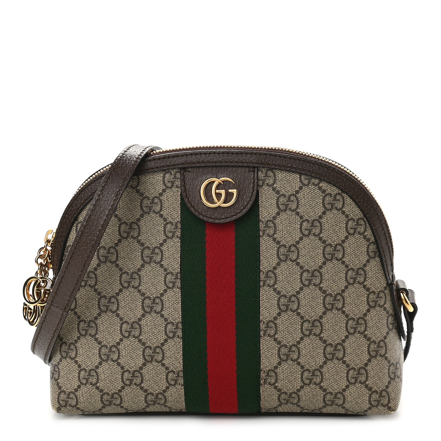 Gucci GG Supreme Monogram Textured Dollar Calfskin Web Small Ophidia Dome Shoulder Bag Beige Ebony New Acero 1 of 9