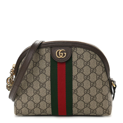 Gucci GG Supreme Monogram Textured Dollar Calfskin Web Small Ophidia Dome Shoulder Bag Beige Ebony New Acero 1 of 9