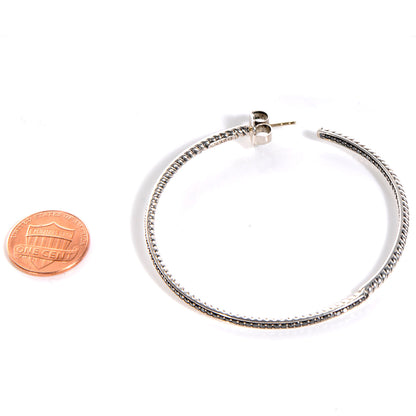 David Yurman Sterling Silver Black Pave Diamond Graphite Ice Hoop Earrings 2 of 5