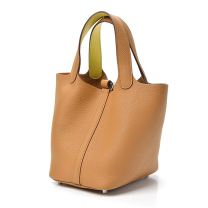 Hermes Taurillon Clemence Swift Eclat Picotin Lock 18 PM Sesame Lime 3 of 10