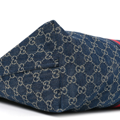 Gucci Denim GG Monogram Web Large Giglio Tote Blue 9 of 10