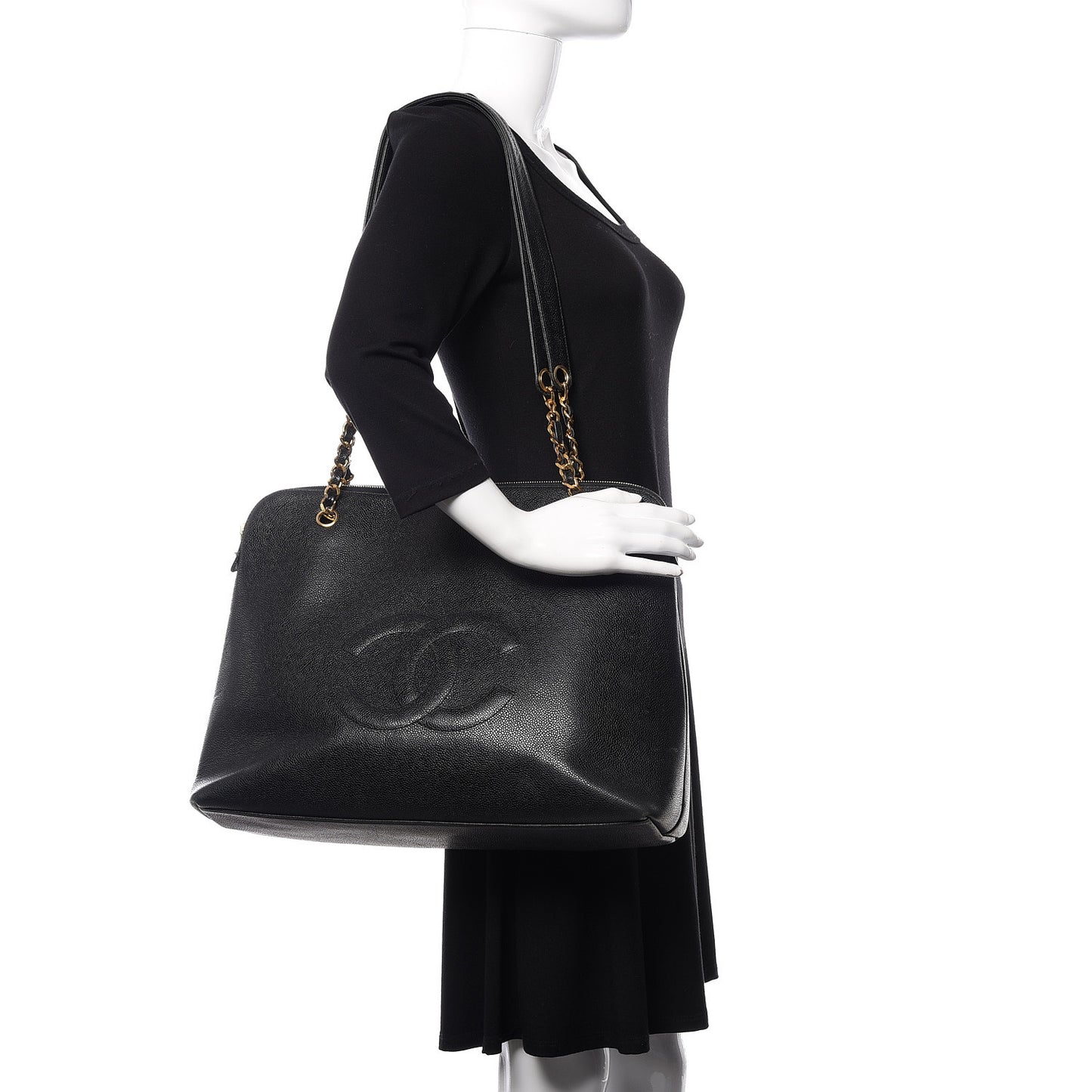 Caviar Large CC Shoulder Bag Black