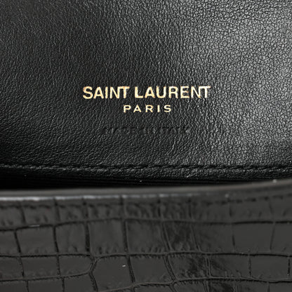 Saint Laurent Crocodile Embossed Monogram Phone Holder Crossbody Black 6 of 10