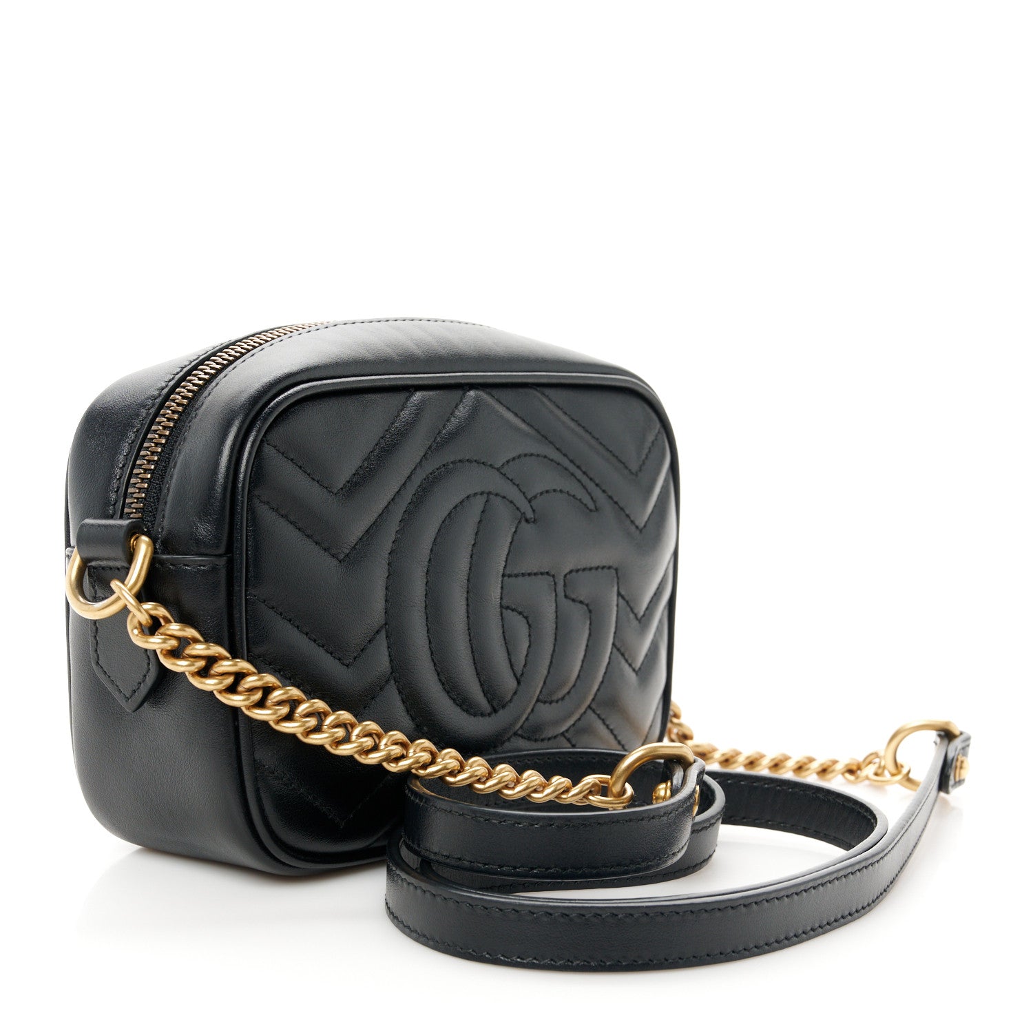 Gucci Calfskin Matelasse Mini GG Marmont Chain Shoulder Bag Black 3 of 11