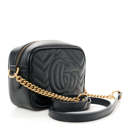 Gucci Calfskin Matelasse Mini GG Marmont Chain Shoulder Bag Black 3 of 11