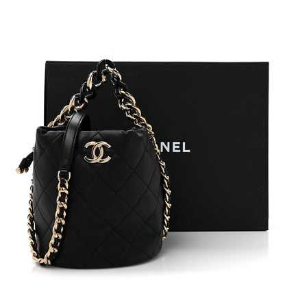 Chanel Shiny Lambskin Quilted Chain Is More Drawstring Bag Black 11 of 11